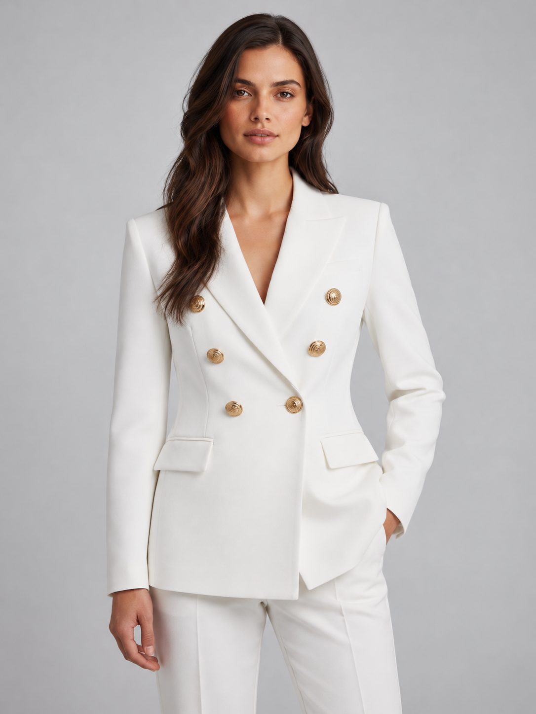 Women's double-breasted blazer in white