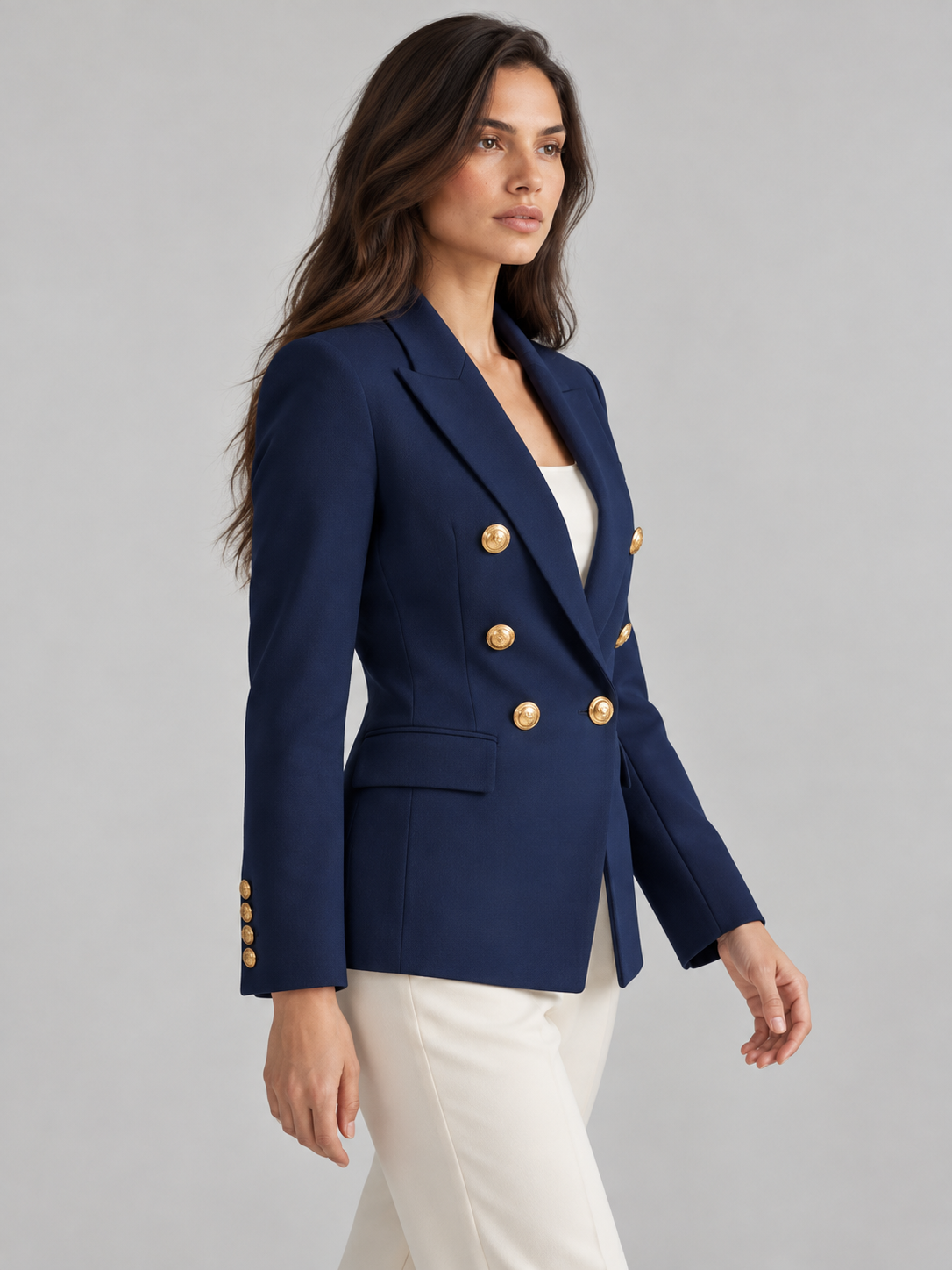 Women's double-breasted blazer in navy