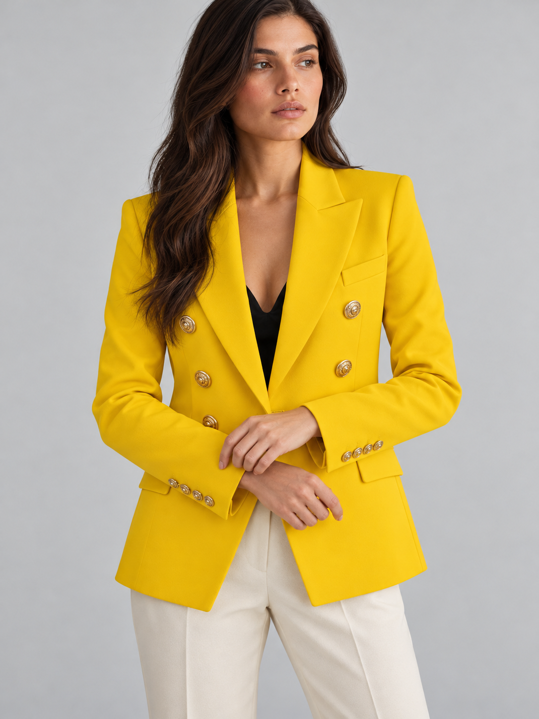 Women's double-breasted blazer in yellow