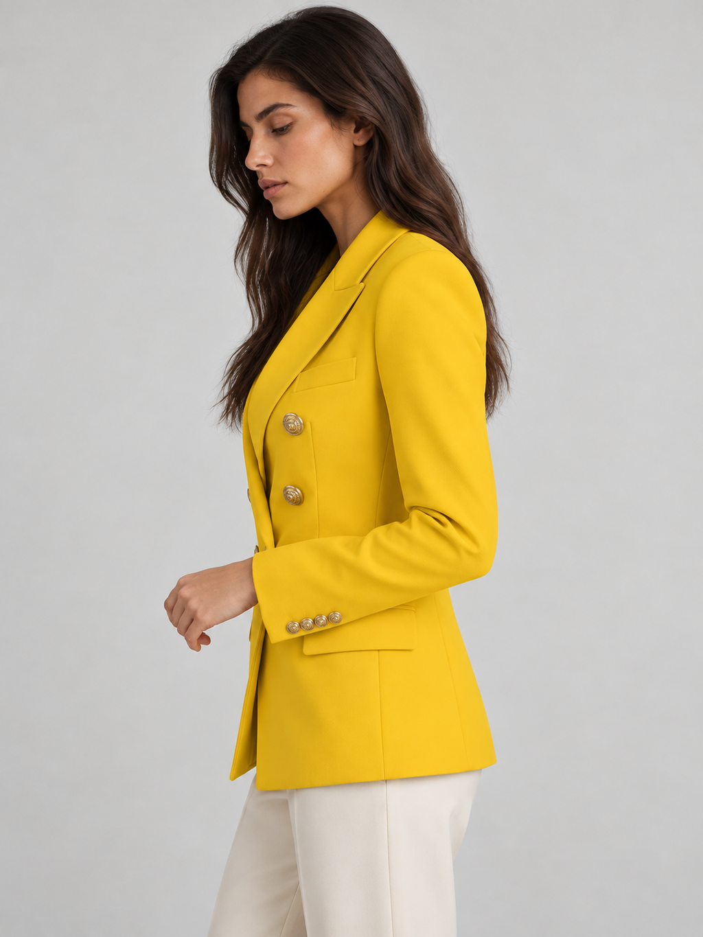 Women's double-breasted blazer in yellow