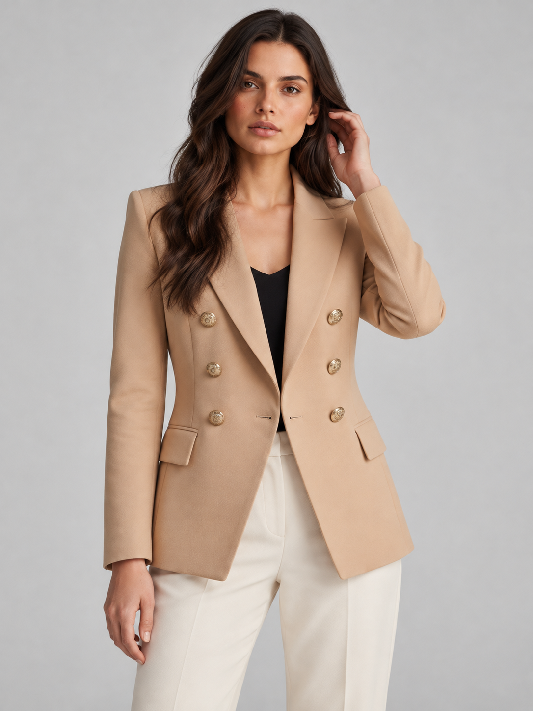 Women's double-breasted blazer in khaki