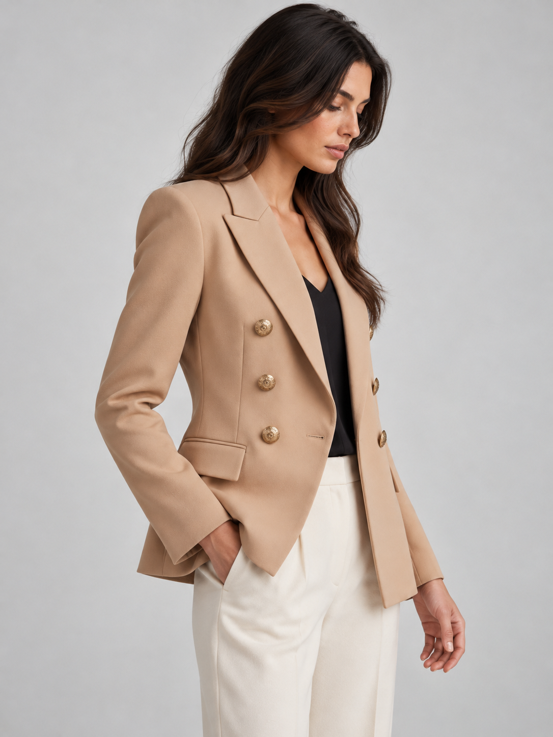 Women's double-breasted blazer in khaki