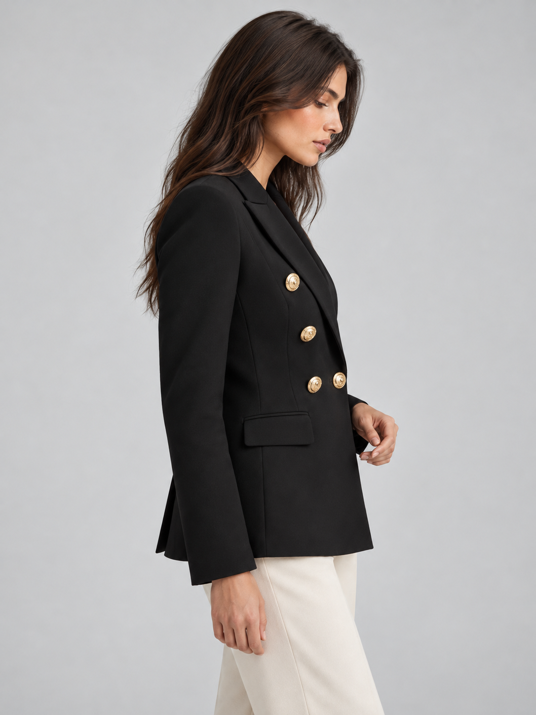 Women's double-breasted blazer in black