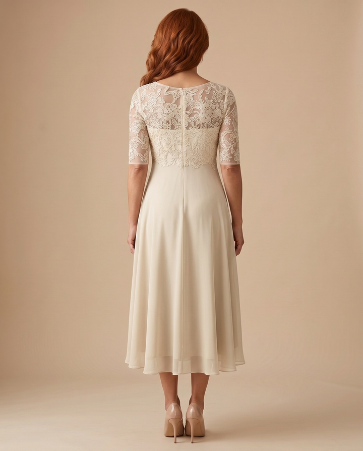 women's lace midi dress in cream, back