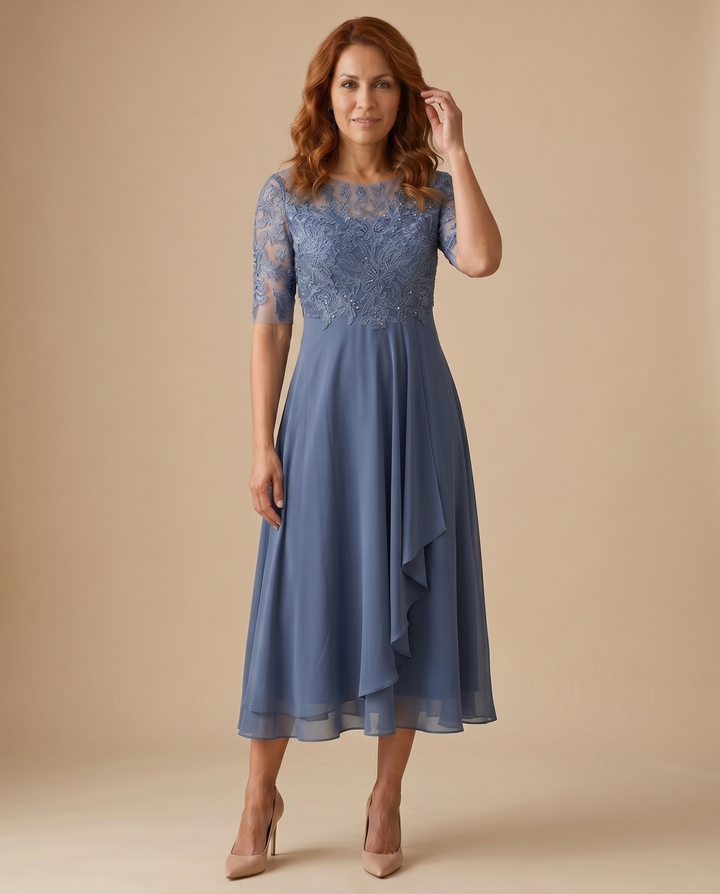women's lace midi dress in purple, front