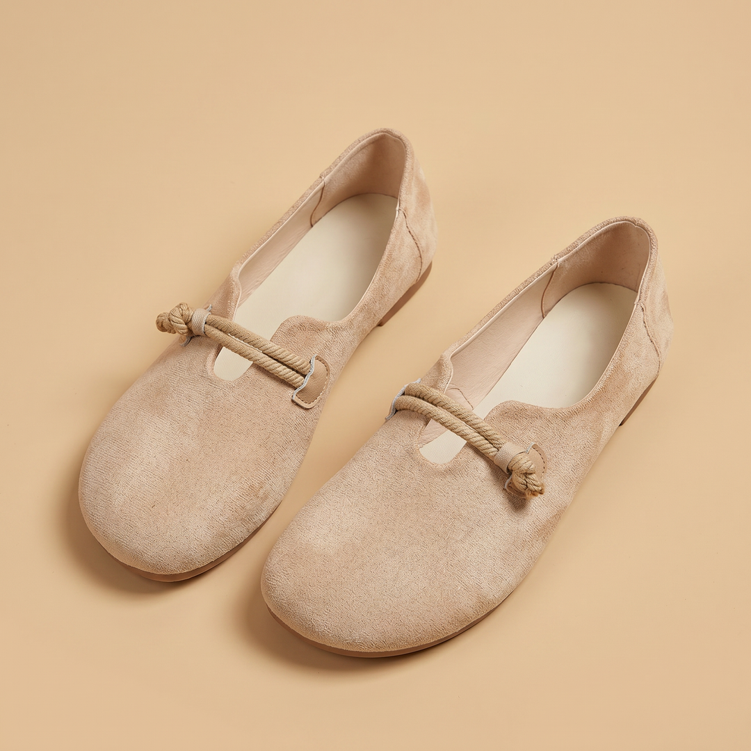 beige suede slip-on loafers, pair
