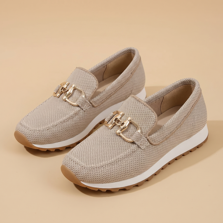 beige mesh sneaker loafers, pair