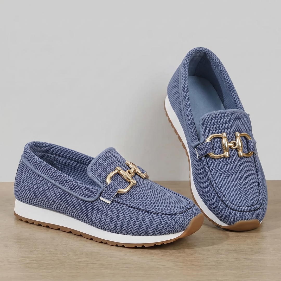 blue mesh sneaker loafers, pair