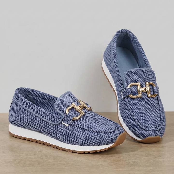 blue mesh sneaker loafers, pair