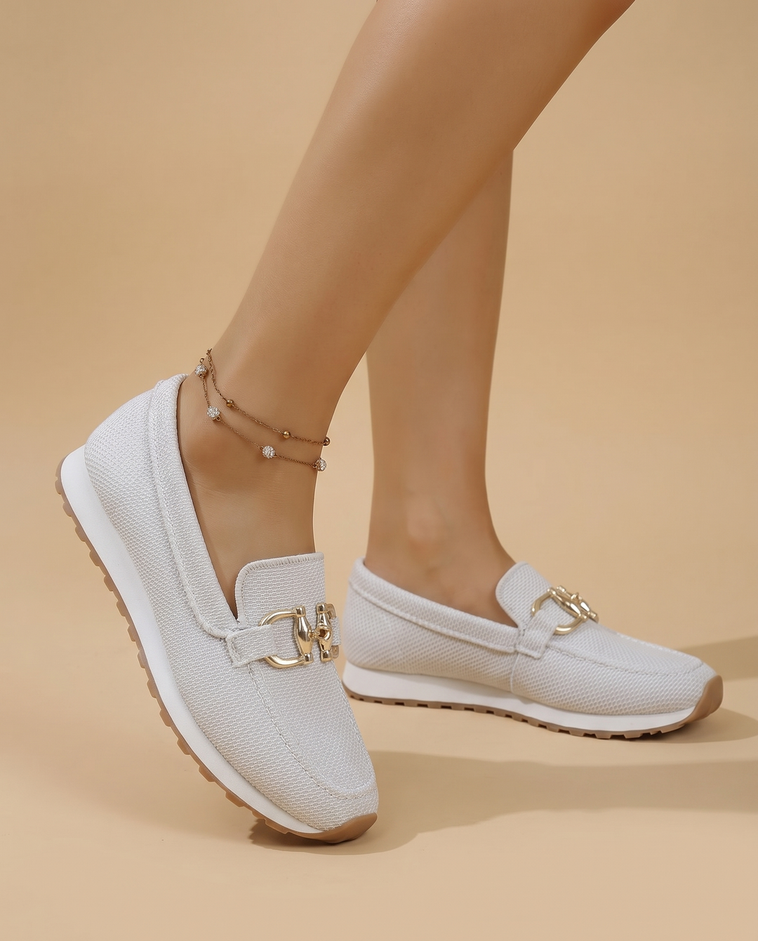 white mesh sneaker loafers, on foot