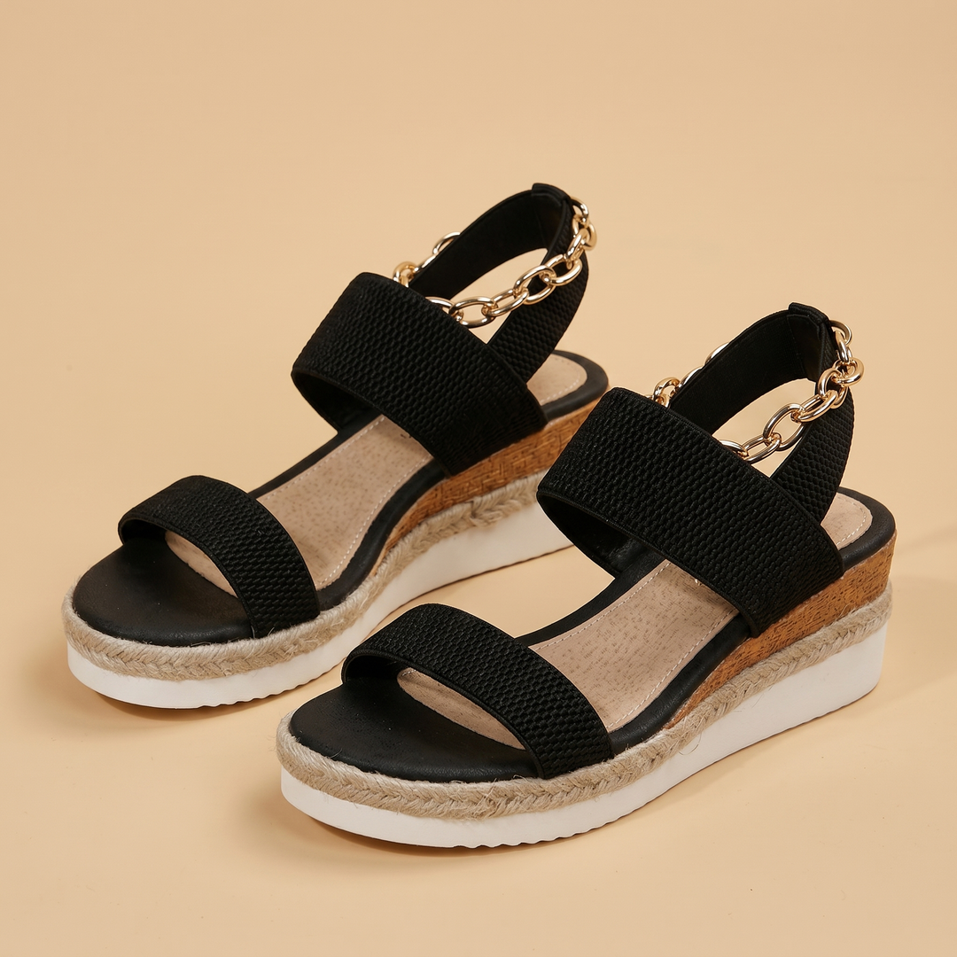 black knit wedge sandals, pair