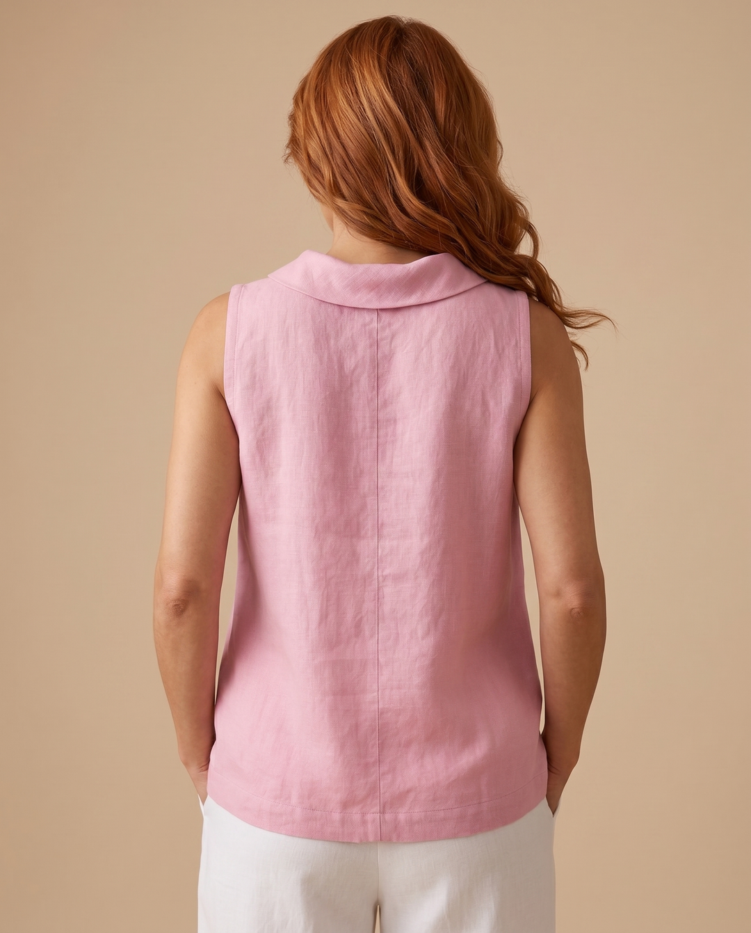 pink roll collar top back