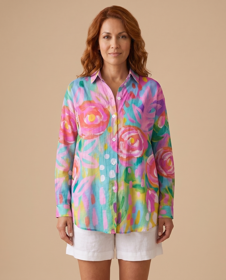 pink floral blouse front