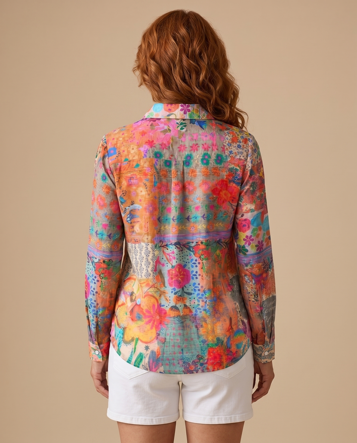 orange floral blouse back