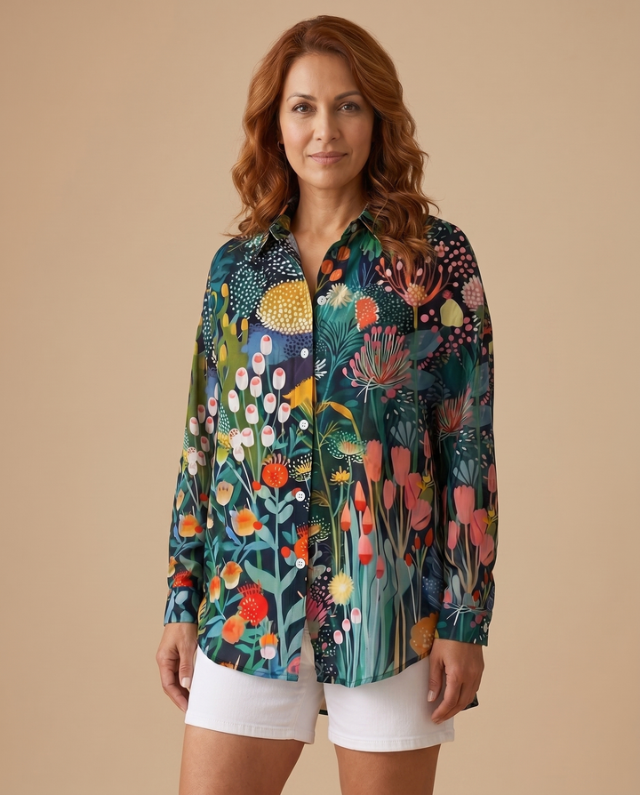 green floral blouse front