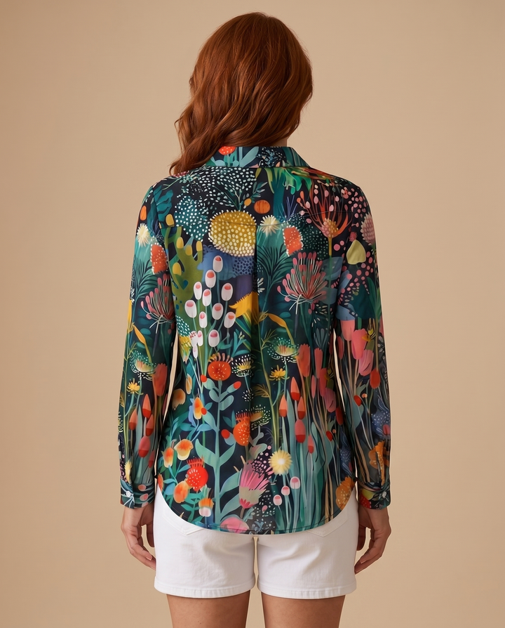 green floral blouse back