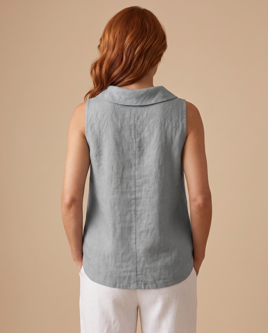grey roll collar top back