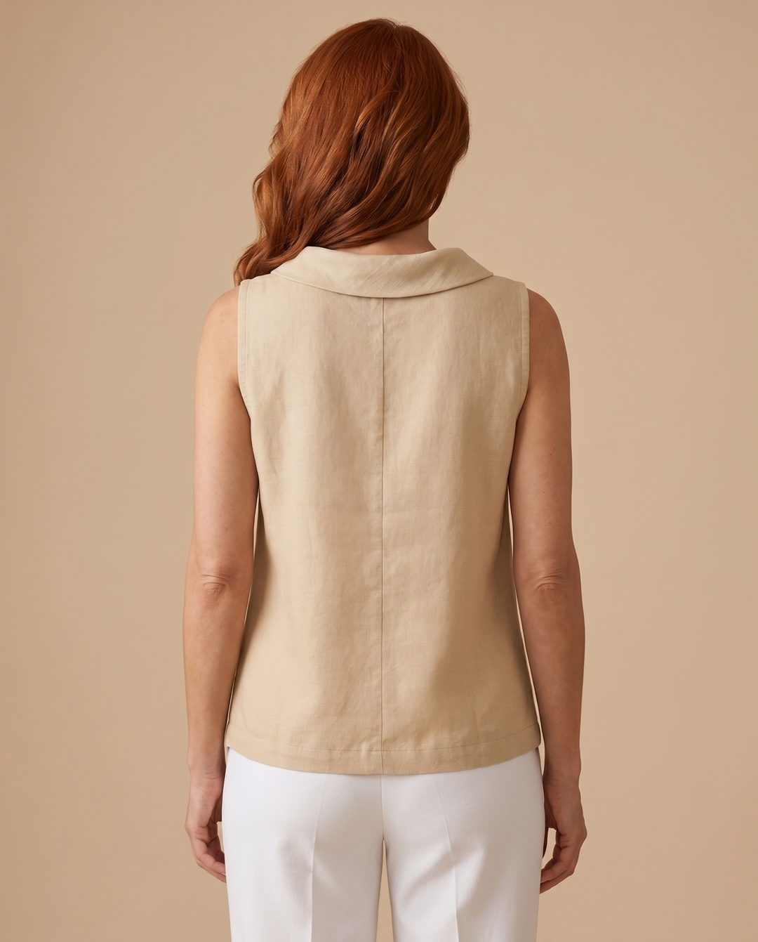 beige roll collar top back