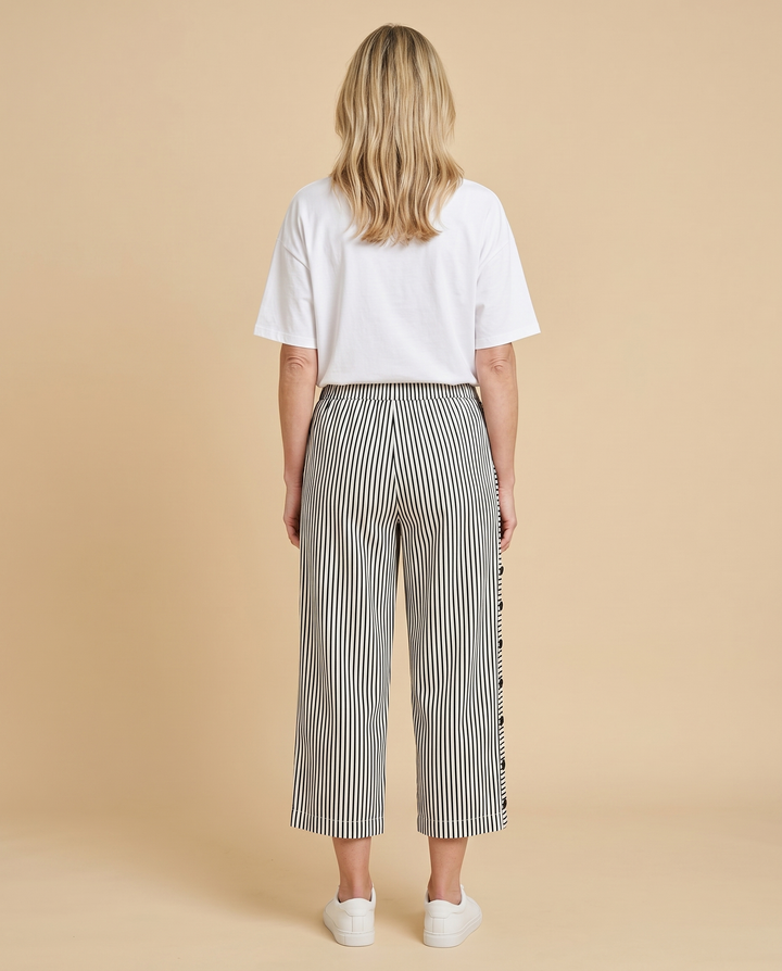 black pinstripe wide-leg pants back