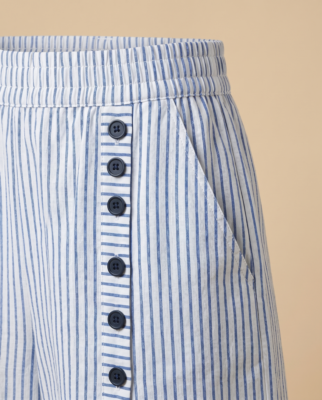 pinstripe pants waist and pocket detail