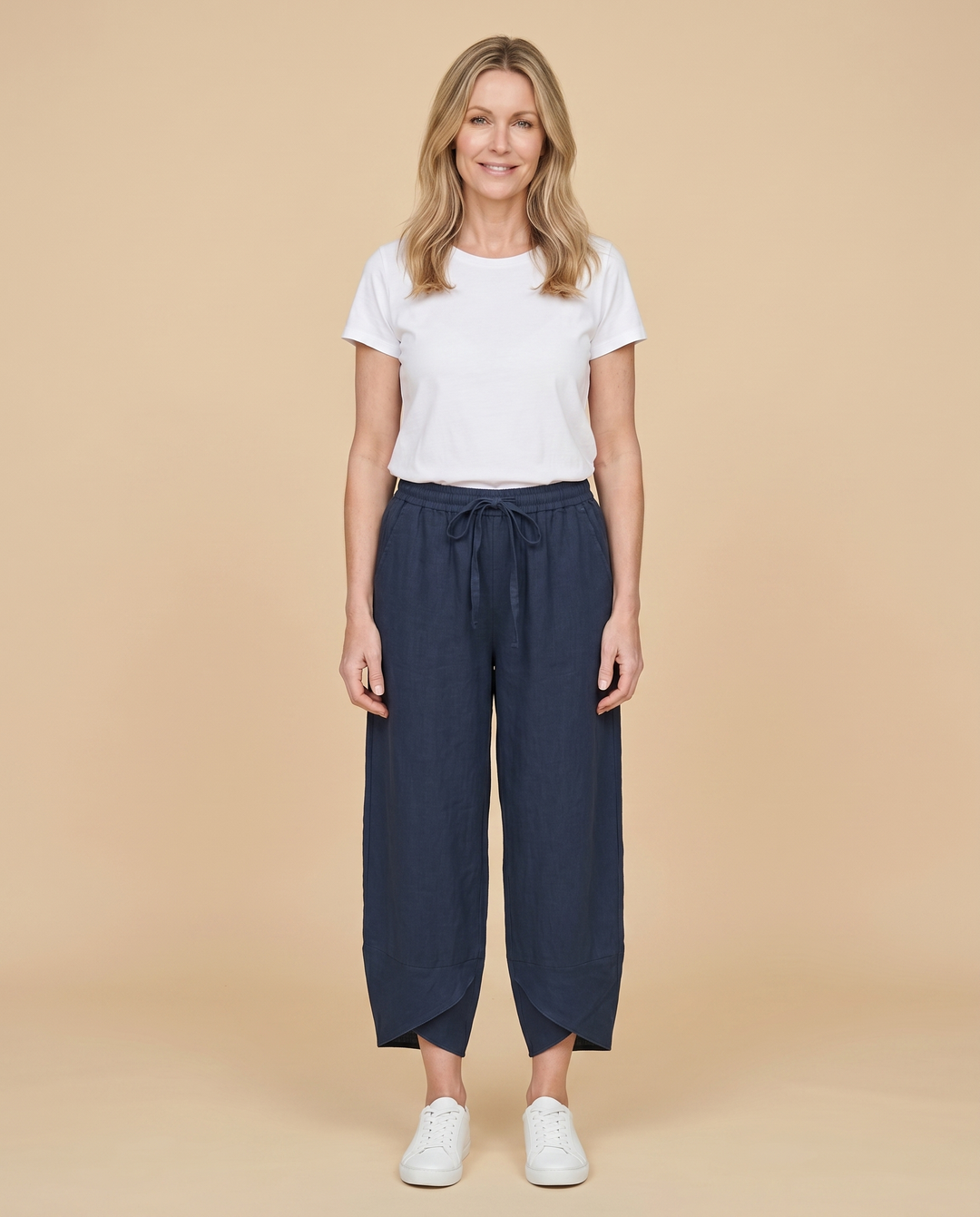 navy wide-leg petal-hem pants front