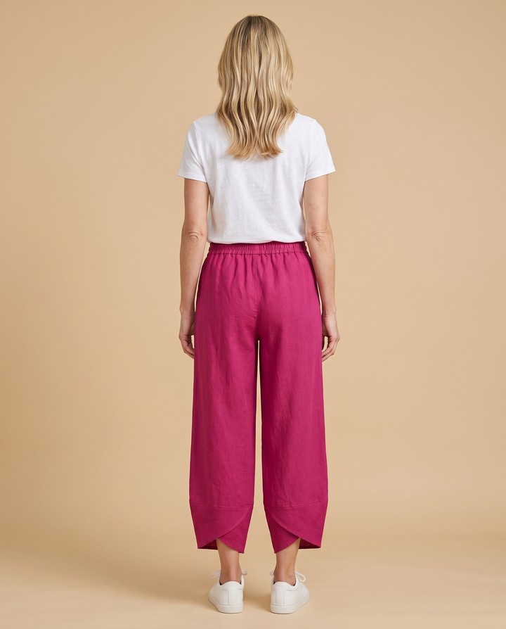 red wide-leg petal-hem pants back
