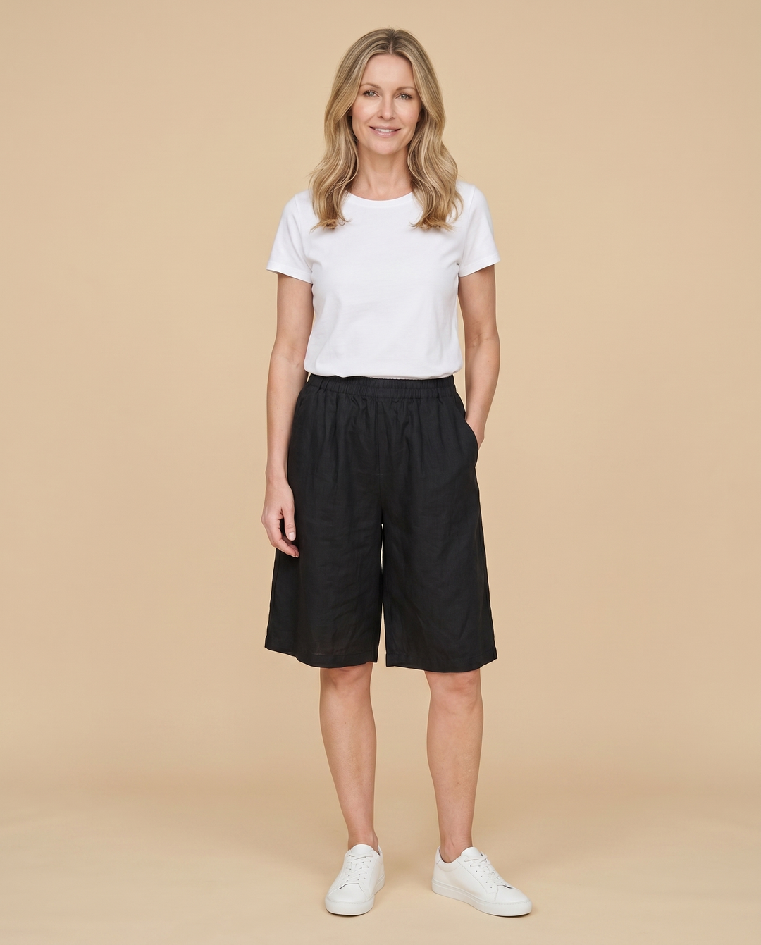 black knee-length comfort shorts front