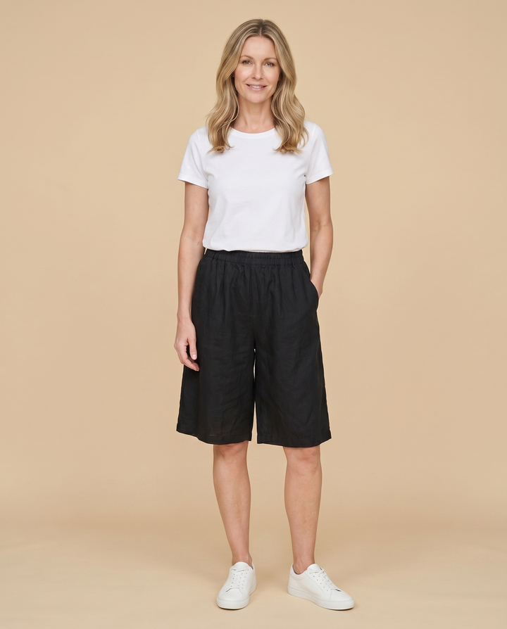 black knee-length comfort shorts front