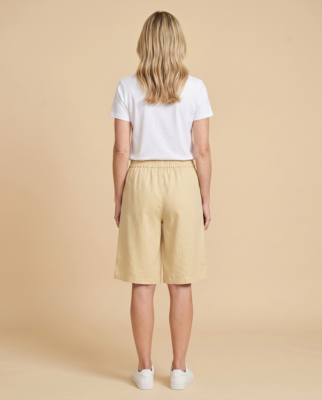 beige knee-length comfort shorts back