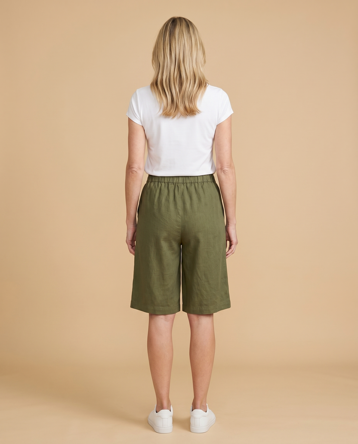 army green knee-length comfort shorts back