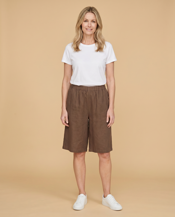 brown knee-length comfort shorts front
