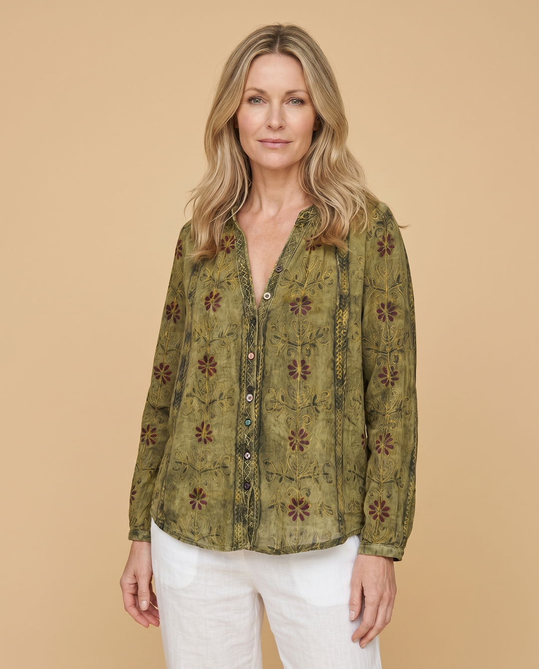 green bohemian blouse front