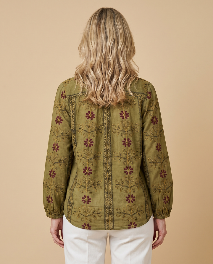 green bohemian blouse back
