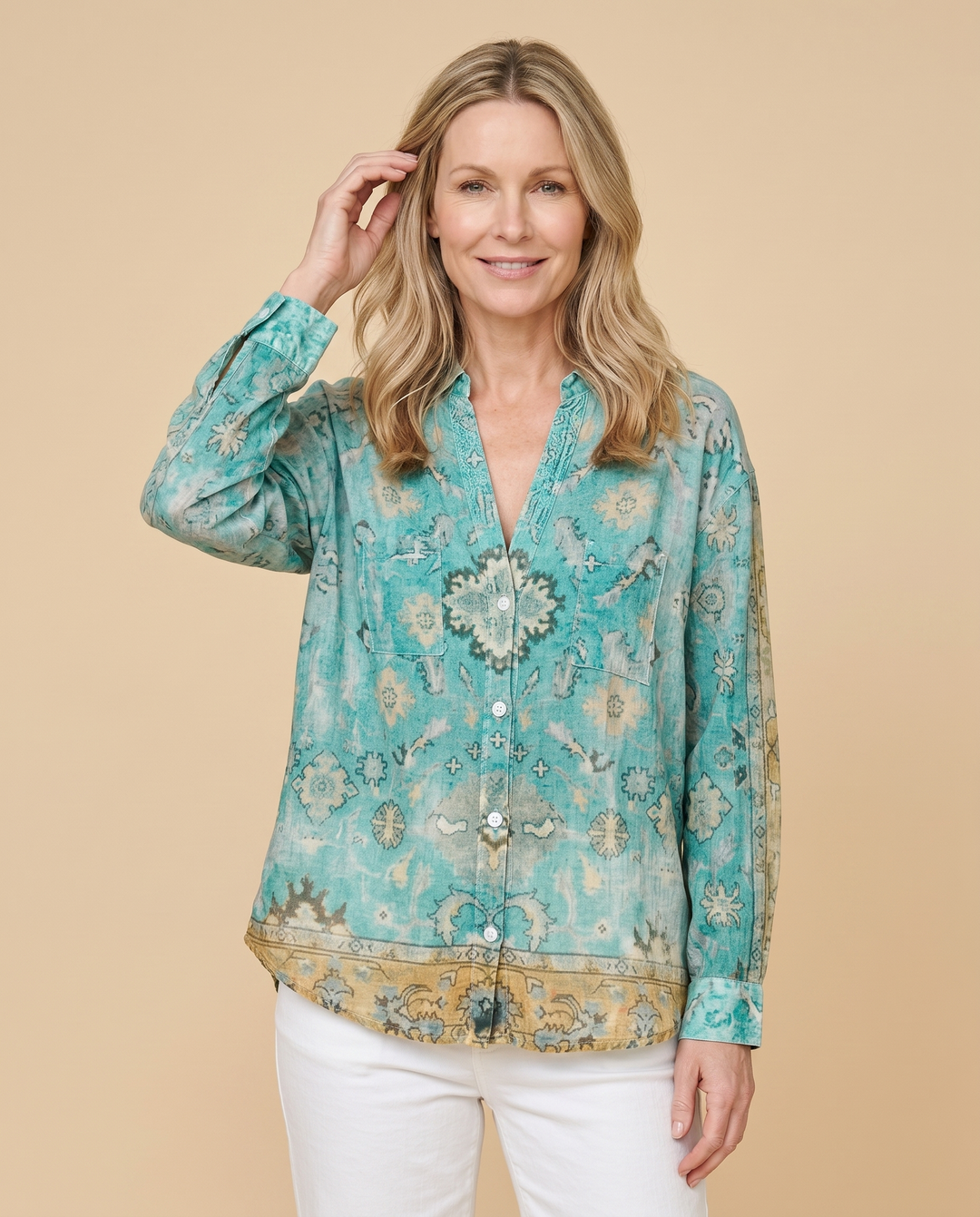 turquoise bohemian blouse front