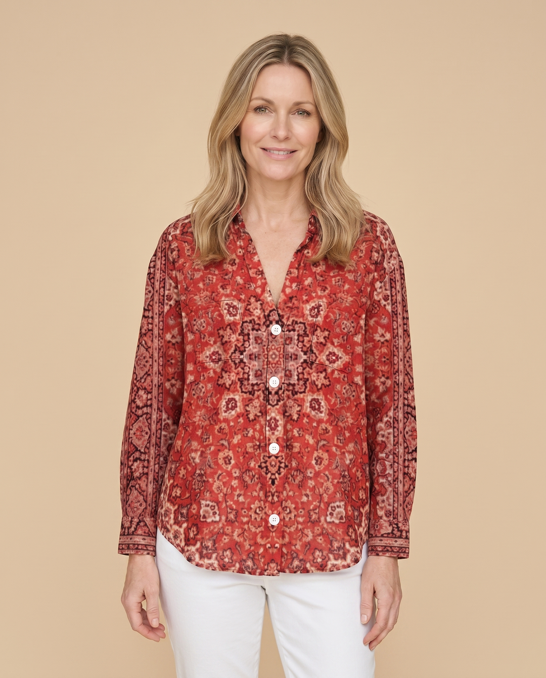 red bohemian blouse front