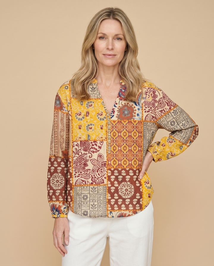yellow bohemian blouse front