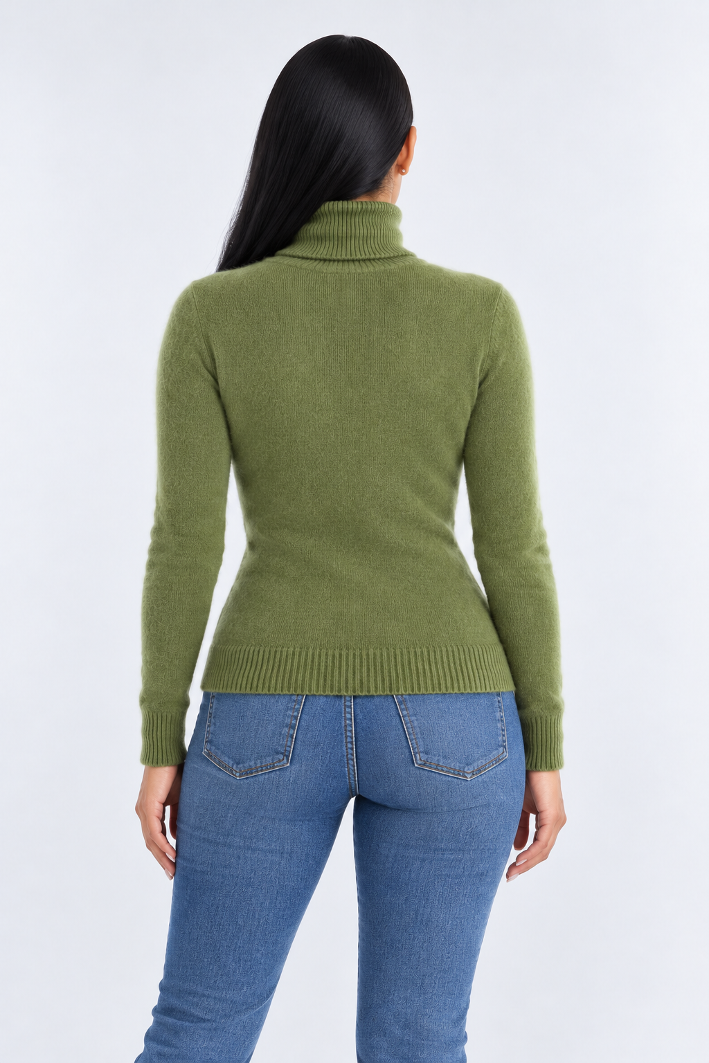 High Neck Knitted Sweater for Women - army green back - studio