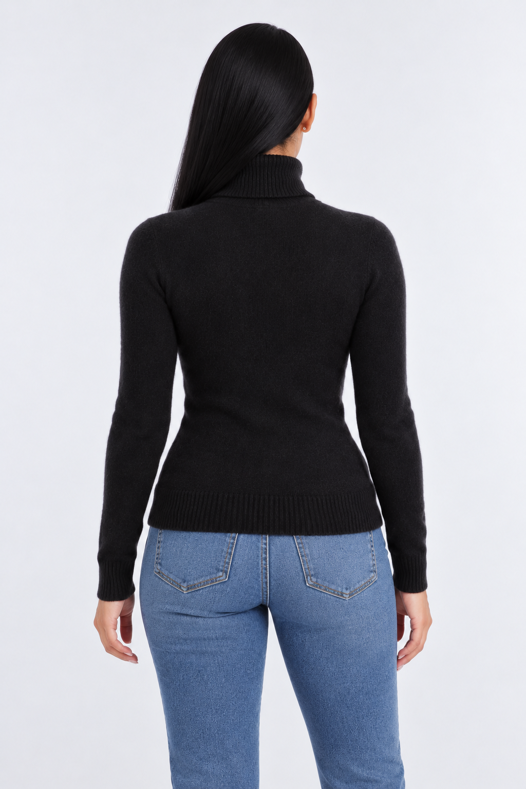 High Neck Knitted Sweater for Women - black back - studio