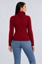 High Neck Knitted Sweater for Women - burgundy back - studio