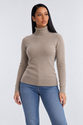 High Neck Knitted Sweater for Women - camel front - studio