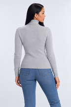 High Neck Knitted Sweater for Women - gray back - studio
