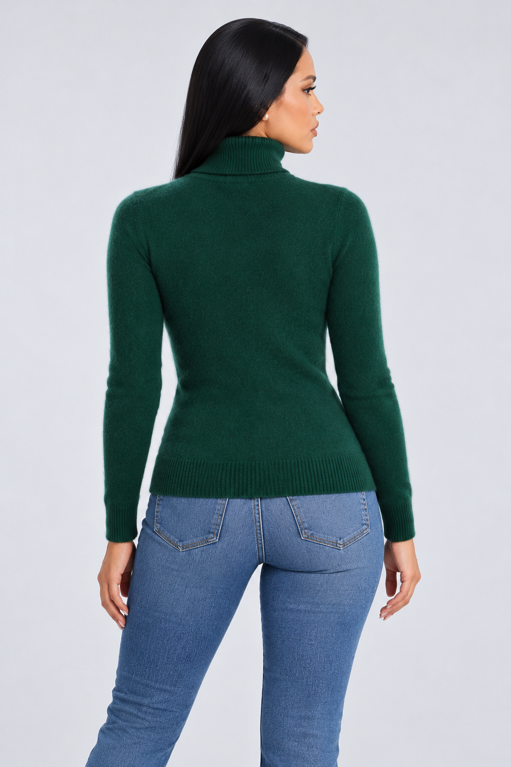High Neck Knitted Sweater for Women - green back - studio