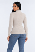 High Neck Knitted Sweater for Women - khaki back - studio