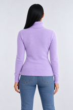 High Neck Knitted Sweater for Women - lavender back - studio