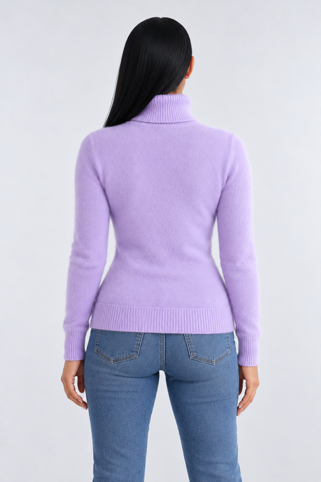 High Neck Knitted Sweater for Women - lavender back - studio