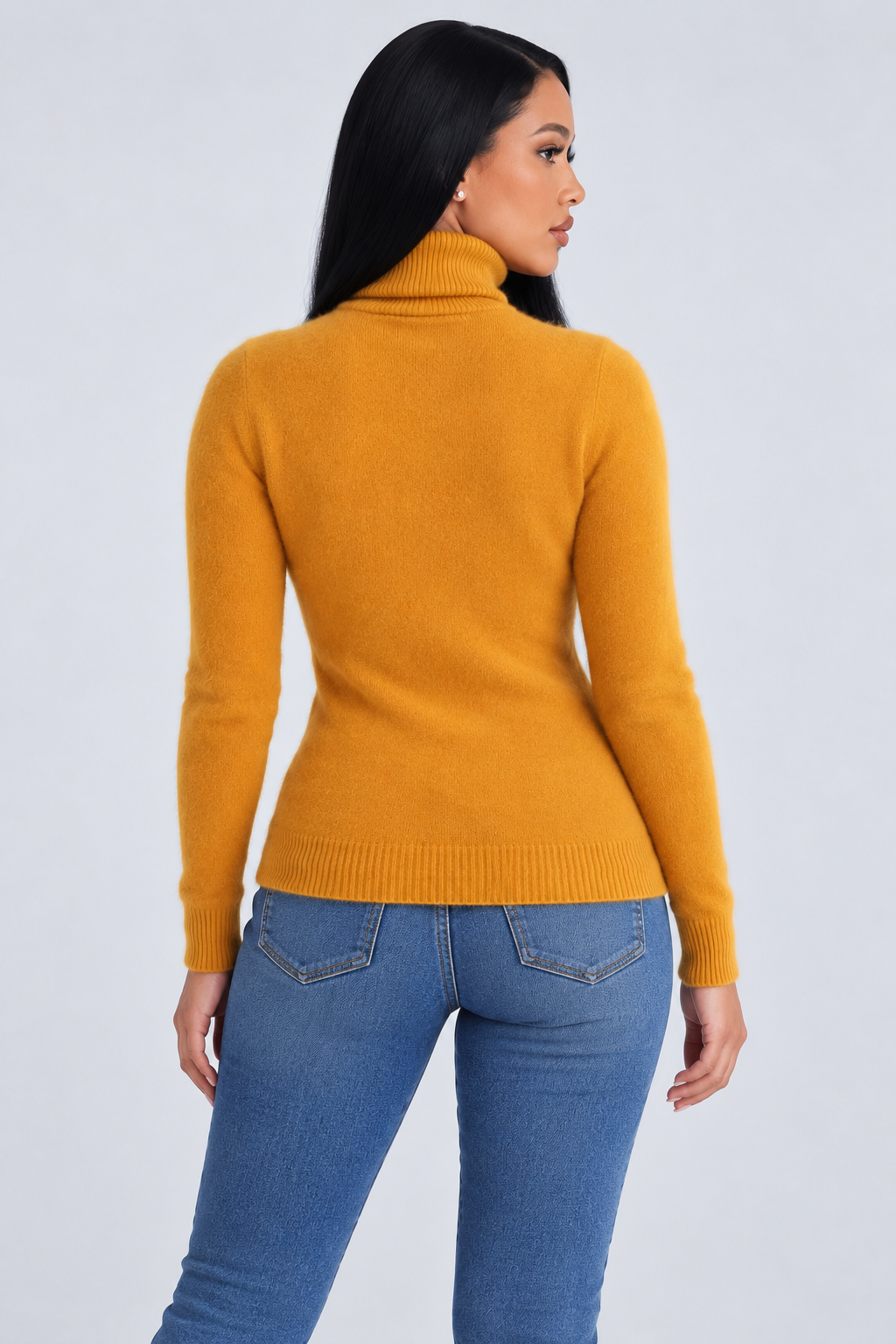 High Neck Knitted Sweater for Women - orange back - studio