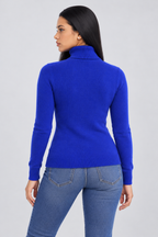 High Neck Knitted Sweater for Women - royal blue back - studio