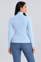 High Neck Knitted Sweater for Women - sky blue back - studio