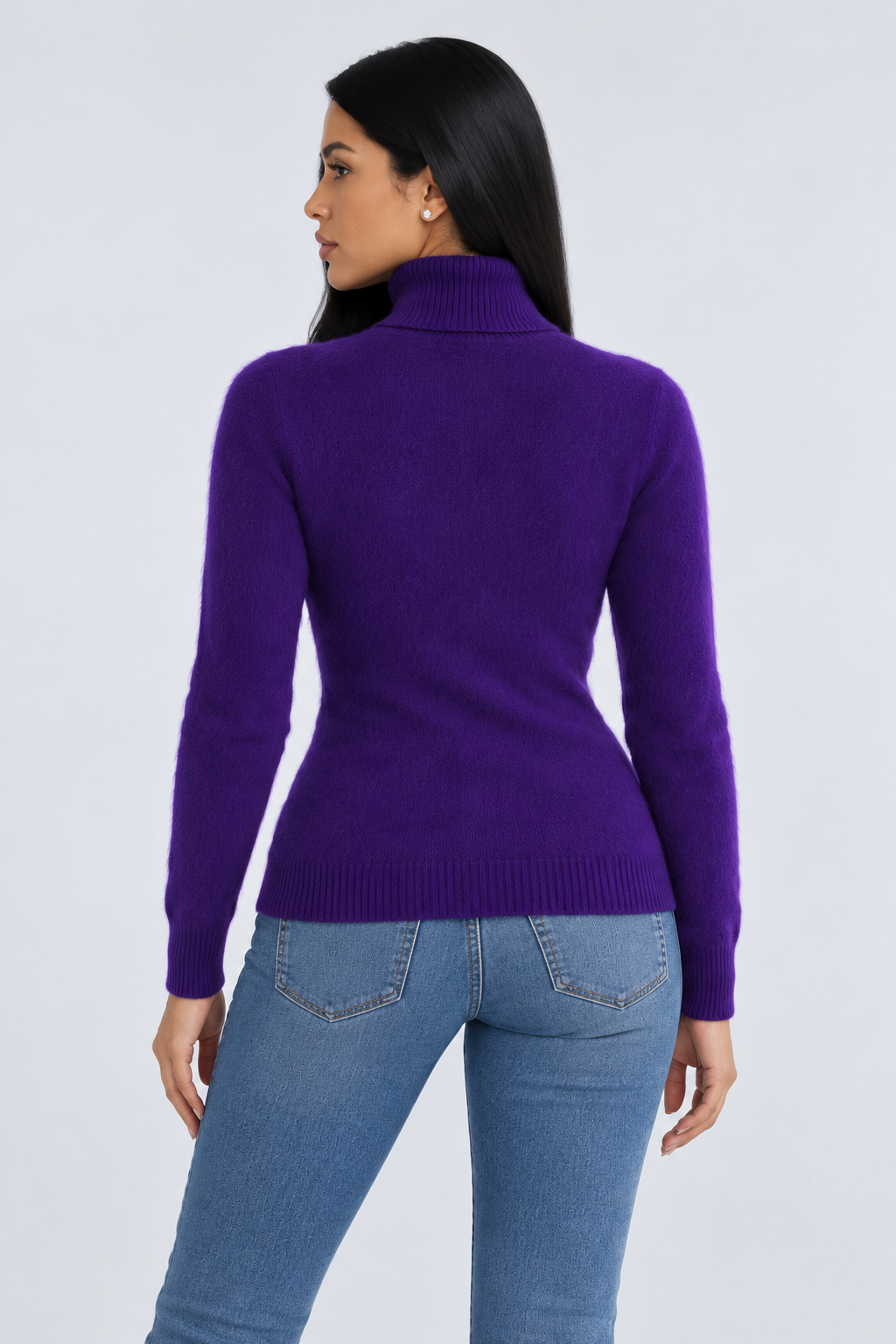 High Neck Knitted Sweater for Women - violet back - studio