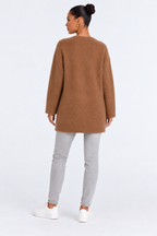 Elegant knitted cardigan — caramel-back studio view